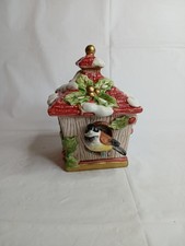 Vintage Fitz And Floyd Ceramic Holiday Treasures Box Chickadee picture