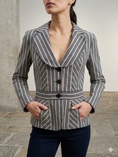 Bianca Nygard Vintage Striped Tailored Blazer Wide Shawl Lapel Waist Band 2077 picture