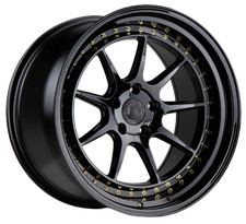 Aodhan DS-X 18x9.5 5x114.3 +22 Gloss Black W /Gold Rivets Wheel Rim picture