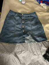 Mossimo Supply Co. Women's Blue Denim Button-Front A-Line mini Skirt Pockets 10 picture