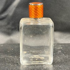 Antique Czech Glass Perfume Bottle Orange Guilloche Enamel Cap Germany Art Deco picture