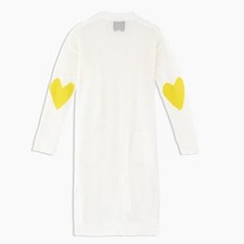 Kerri Rosenthal Sandy Duster Cardigan L White Yellow Heart Long Open Knit Cotton picture
