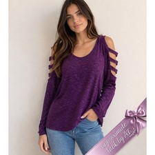 Cato Cold Shoulder Top Womens 18/20W Purple Space Dye Ladder Cutout Casual picture