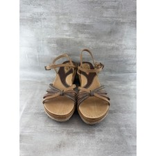 Clarks Artisan Tan Brown Leather Strappy Espadrille Wedge Sandals Women Sz 6.5M picture