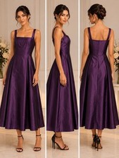 Adrianna Papell Luxe Plum Purple Mikado Fit & Flare Ankle Dress Size 12 $199 picture