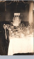 DINNER TABLE BIRTHDAY c1910 real photo postcard rppc anniversary holiday feast picture