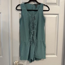 NWD BCBG MAXAZRIA Green Silk Lightweight Tassled Cut Out Romper Pockets Size XS picture