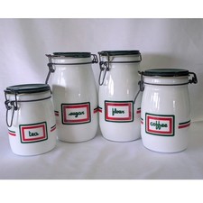 Vintage Wheaton Milk Glass Canister Set 4pc Flour Sugar Coffee Tea Red Green picture