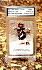 DAVID MCCANN RC 2022 LEAF PERFECT GAME Graded “GEM-MT 10 ROOKIE #155. COA picture