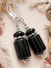 Black Onyx Dangle Earrings, 925 Sterling Silver, Artisan Handmade Real Stone picture