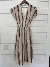 LOFT Beach Striped Midi Dress with Smocked Waist in XXS picture