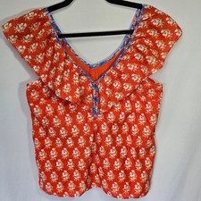 J. Crew Ruffle V Neck Ditsy Floral Top Red White Blue Summer Sleeveless, Sz XS picture
