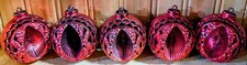 Lot 6 Vtg 1950s Bradford Plastic Atomic Filigree Round Christmas Ornaments MCM picture