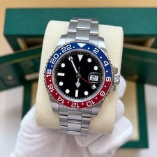 Custom Built-GMT NH34 Automatic Black Dial Red Blue Bezel Pepsi Watch 40mm  picture