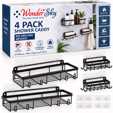 4 Pack Shower Caddy Organizer Wall Mount No Drill Stainless Steel Adhesive Black picture