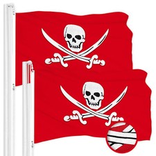 G128 2 Pack Pirate Jolly Roger Swords Red Flag 16x24 In Emb 300D Polyester picture