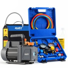 OMT 4CFM AC Vacuum Pump Kit w/ HVAC Manifold Gauge Leak Detector for R134a R410a picture