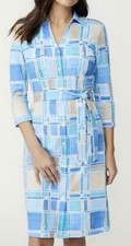 J McLaughlin Brynn Shirt Dress Size Large Paintbrush Print Blue Catalina Fabric picture