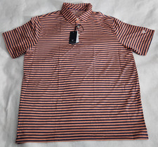 Maelreg Performance Polo Golf Shirt Mens Striped Orange Dark Blue  XL NWT picture