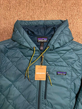 Patagonia Men's Diamond Quilted Bomber Hooded Full Zip Jacket Pockets Blue M picture