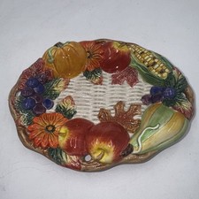 Vtg Fitz & Floyd Autumn Bounty Oval Ceramic Wall Plaque Fruit Harvest picture