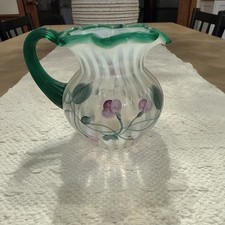 Fenton Green Garden Delight French Opalescent Spiral Optic Small Pitcher RARE  picture
