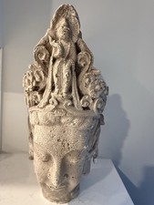 Vintage 20” Asian Hindu Buddhist Deity Head Cast Stone Sculpture Statue 11lb picture