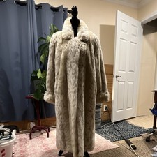 Dennis Basso Women’s Long Overcoat L Ivory/Beige Animal Print Lined Hook & Eye picture