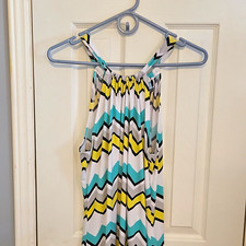Cynthia Rowley White Teal Yellow Black Gray Chevron Halter Strappy Pullover M picture