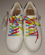 Torrid Women's (8.5W) White Silver Multicolor Sneakers Pop Rainbow Laces picture