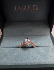Solid 10K 10Kt Rose Gold Halo Natural Aquamarine Women's Engagement Ring Size 7 picture