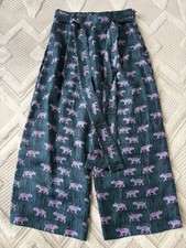 J.CREW WIDE LEG JUNGLE COLLECTION 100% Silk Navy Blue and Pink Pants Size 8 picture