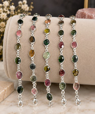 Excellent .925 Sterling Silver Watermelon Tourmaline Bracelet 87 S546 picture