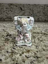 VTG PORCELAIN EDWARDIAN/VICTORIAN BOY WITH BUSHEL OF STICKS SMALL PLANTER VASE picture
