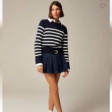 NWT J.Crew Navy White Striped 100% Cotton Knit Roll Neck Sweater Heritage Preppy picture
