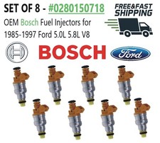 GENUINE Bosch set of 8 Fuel Injectors for 1985-1997 Ford 5.0L 5.8L V8#0280150718 picture