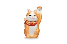 Marusan Miyamoto Kutani Ware No. 4 Maneki-Neko (Beckoning Cat) With Gold Leaf A_ picture