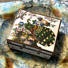 Antique Japanese Inaba Kyoto Cloisonne Box Signed Marked Enamel Trinket Box picture