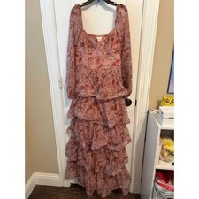 If by Sea Long Sleeve Chifon Tiered Maxi Floral Dress Large picture