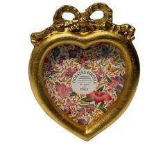 Vintage Doratex Firenze Picture Frame Gold Tone Heart w Bow Italy 4 x 6 picture
