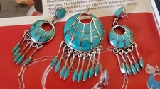 Vintage Native American Zuni AQG Turquoise Pendant & Matching earrings Set.Older picture