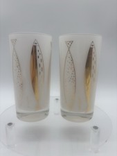 Vintage Fred Press Atomic Fish Collins Glasses White Cased Gold MCM - Pair of 2 picture