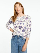 Talbots Bateau Neck Tee - Etched Toile, IVORY/BRAMBLE PURPLE MULT NEW WT picture