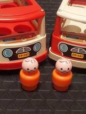 2 Vtg Fisher Price Little People Family Mini Bus #141 with 2 Figures LOT picture