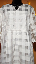 STYLEWE Women's White Sheer Check Organza V-Neck Balloon Sleeve Dress, L picture