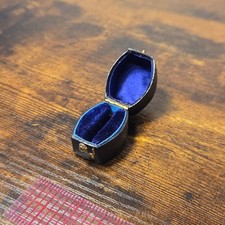 Antique Victorian Sarcophagus Ring Box Leather Royal Blue Velvet Engagement picture