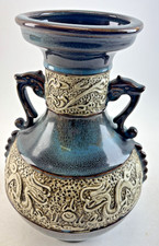 VINTAGE CHINESE CARVED RELIEF CLAWED DRAGON DRIP GLAZE POTTERY VASE URN 10