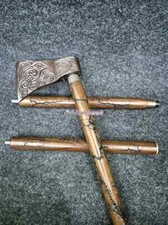 Antique Edwardian Men's Choice Axe Style Wooden Vintage Walking Stick Cane Gift picture
