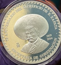 1994 Mo Mexico Emiliano Zapata 75th Anniversary 2oz Silver Medal Extremely Rare picture