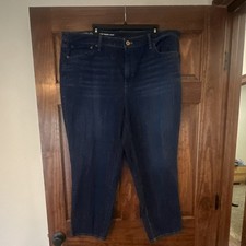 Talbots Flawless Women's 22W Dark Wash Blue Ankle Jeans 5-Pocket Button Zip picture
